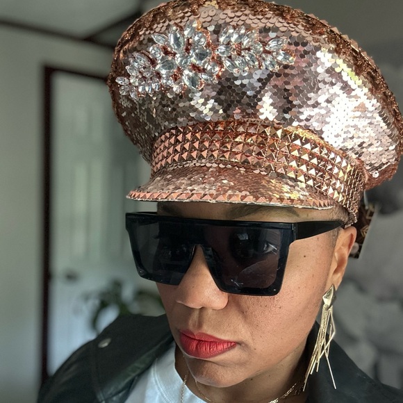 Rhinestone Bridal Bachelorette Bling Captain Fisherman Disco festival pride Hat - Picture 3 of 4